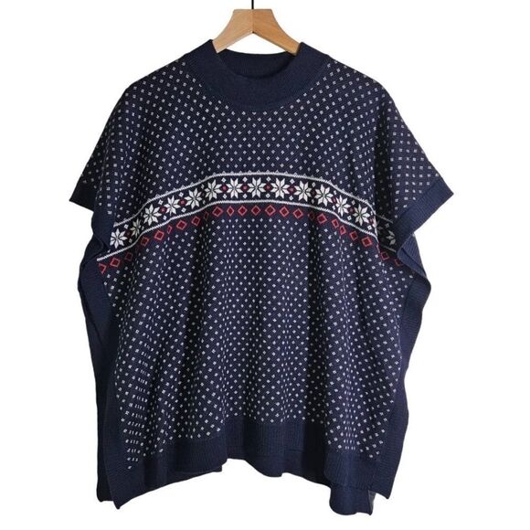 Draper JamesNassau Navy Multi Knit Sweater Fairsle Cape NWT size L - Picture 2 of 11